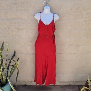 Band of Gypsies L Red Tie Side Wide Leg Romper Jumpsuit Strappy Pockets